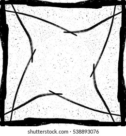 Distress grainy overlay shabby grunge texture with frame stroke. Retro paper background. Empty design element. EPS10 vector.