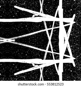 Distress grainy overlay shabby grunge texture with abstract lines. Retro paper background. Empty design element. EPS10 vector.