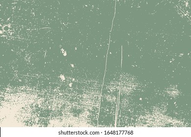 Distress green background. Grunge dirty texture. Damaged painted color painted wall. Creative peeled design template. EPS10 vector.