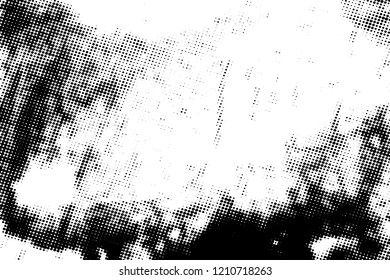 Distress grunge halftone overlay texture. Dirty noise aging design template. Pop art artistic element. EPS10 vector.