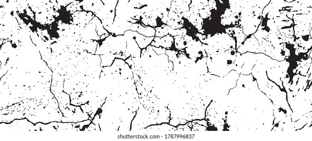 Distress Grunge Texture. Seamless Pattern. Halftone Old, Retro Background. Broken, Cracked Wall Texture. Scratched, Dirt Print. Black and White Grunge Style. Noise Rough Design. Vector Illustration.