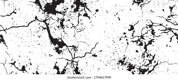 Distress Grunge Texture. Seamless Pattern. Halftone Old, Retro Background. Broken, Cracked Wall Texture. Scratched, Dirt Print. Black and White Grunge Style. Noise Rough Design. Vector Illustration.