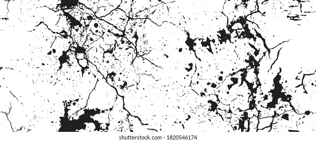 Distress Grunge Texture. Seamless Pattern. Halftone Old, Retro Background. Broken, Cracked Wall Texture. Scratched, Dirt Print. Black and White Grunge Style. Noise Rough Design. Vector Illustration.