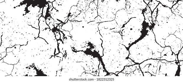 Distress Grunge Texture. Seamless Pattern. Halftone Old, Retro Background. Broken, Cracked Wall Texture. Scratched, Dirt Print. Black and White Grunge Style. Noise Rough Design. Vector Illustration.