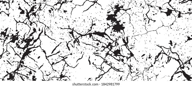 Distress Grunge Texture. Seamless Pattern. Halftone Old, Retro Background. Broken, Cracked Wall Texture. Scratched, Dirt Print. Black and White Grunge Style. Noise Rough Design. Vector Illustration.