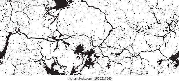 Distress Grunge Texture. Seamless Pattern. Halftone Old, Retro Background. Broken, Cracked Wall Texture. Scratched, Dirt Print. Black and White Grunge Style. Noise Rough Design. Vector Illustration.
