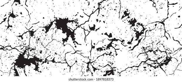 Distress Grunge Texture. Seamless Pattern. Halftone Old, Retro Background. Broken, Cracked Wall Texture. Scratched, Dirt Print. Black and White Grunge Style. Noise Rough Design. Vector Illustration.