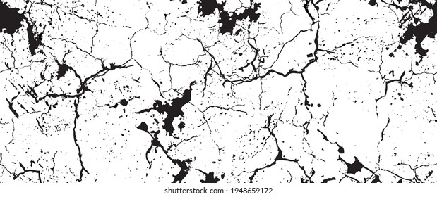 Distress Grunge Texture. Seamless Pattern. Halftone Old, Retro Background. Broken, Cracked Wall Texture. Scratched, Dirt Print. Black and White Grunge Style. Noise Rough Design. Vector Illustration.
