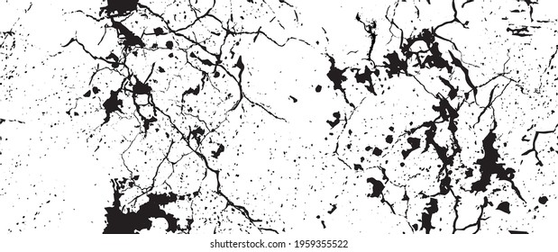 Distress Grunge Texture. Seamless Pattern. Halftone Old, Retro Background. Broken, Cracked Wall Texture. Scratched, Dirt Print. Black and White Grunge Style. Noise Rough Design. Vector Illustration.