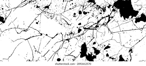 Distress Grunge Texture. Seamless Pattern. Halftone Old, Retro Background. Broken, Cracked Wall Texture. Scratched, Dirt Print. Black and White Grunge Style. Noise Rough Design. Vector Illustration.
