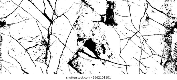 Distress Grunge Texture. Seamless Pattern. Halftone Old, Retro Background. Broken, Cracked Wall Texture. Scratched, Dirt Print. Black and White Grunge Style. Noise Rough Design. Vector Illustration.