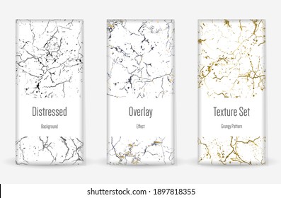 Conjunto de textura de desgarre por presión. Patrón sin inconvenientes. Impresión Scratched, Dirt. Fondo retro de semitono. Textura de pared rota y rota. Oro, Negro, Blanco Grunge Style. Diseño ruidoso. Ilustración vectorial.