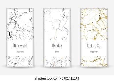 Conjunto de textura de desgarre por presión. Patrón sin inconvenientes. Impresión Scratched, Dirt. Fondo retro de semitono. Textura de pared rota y rota. Oro, Negro, Blanco Grunge Style. Diseño ruidoso. Ilustración vectorial.