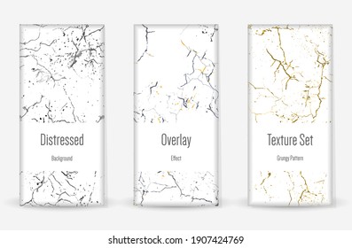 Conjunto de textura de desgarre por presión. Patrón sin inconvenientes. Impresión Scratched, Dirt. Fondo retro de semitono. Textura de pared rota y rota. Oro, Negro, Blanco Grunge Style. Diseño ruidoso. Ilustración vectorial.