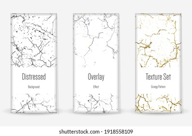 Distress Grunge Texture Set. Seamless Pattern. Scratched, Dirt Print. Halftone Retro Background. Broken, Cracked Wall Texture. Gold, Black, White Grunge Style. Noise Rough Design. Vector Illustration.