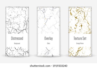 Conjunto de textura de desgarre por presión. Patrón sin inconvenientes. Impresión Scratched, Dirt. Fondo retro de semitono. Textura de pared rota y rota. Oro, Negro, Blanco Grunge Style. Diseño ruidoso. Ilustración vectorial.