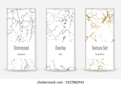 Conjunto de textura de desgarre por presión. Patrón sin inconvenientes. Impresión Scratched, Dirt. Fondo retro de semitono. Textura de pared rota y rota. Oro, Negro, Blanco Grunge Style. Diseño ruidoso. Ilustración vectorial.