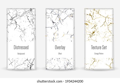 Conjunto de textura de desgarre por presión. Patrón sin inconvenientes. Impresión Scratched, Dirt. Fondo retro de semitono. Textura de pared rota y rota. Oro, Negro, Blanco Grunge Style. Diseño ruidoso. Ilustración vectorial.