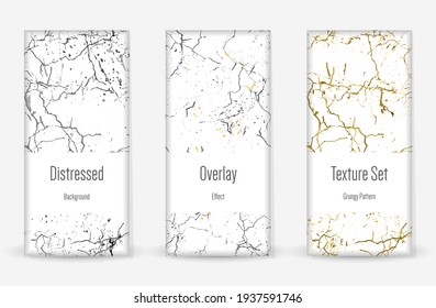 Conjunto de textura de desgarre por presión. Patrón sin inconvenientes. Impresión Scratched, Dirt. Fondo retro de semitono. Textura de pared rota y rota. Oro, Negro, Blanco Grunge Style. Diseño ruidoso. Ilustración vectorial.