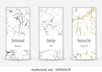 Détresse L'Ensemble De Texture Grunge. Motif Harmonieux. Gratuit, Impression Sale. Arrière-Plan Rétro à demi-teinte. Texture Murale Cassée Et Cassée. Doré, Noir, Grunge Blanc. Conception Bruyante. Illustration vectorielle.