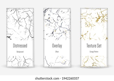 Conjunto de textura de desgarre por presión. Patrón sin inconvenientes. Impresión Scratched, Dirt. Fondo retro de semitono. Textura de pared rota y rota. Oro, Negro, Blanco Grunge Style. Diseño ruidoso. Ilustración vectorial.