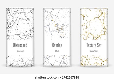 Conjunto de textura de desgarre por presión. Patrón sin inconvenientes. Impresión Scratched, Dirt. Fondo retro de semitono. Textura de pared rota y rota. Oro, Negro, Blanco Grunge Style. Diseño ruidoso. Ilustración vectorial.