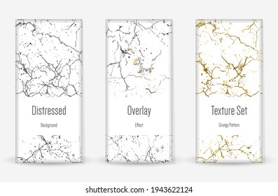 Conjunto de textura de desgarre por presión. Patrón sin inconvenientes. Impresión Scratched, Dirt. Fondo retro de semitono. Textura de pared rota y rota. Oro, Negro, Blanco Grunge Style. Diseño ruidoso. Ilustración vectorial.