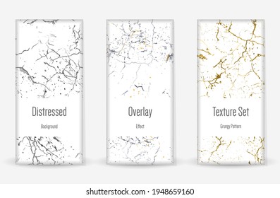Conjunto de textura de desgarre por presión. Patrón sin inconvenientes. Impresión Scratched, Dirt. Fondo retro de semitono. Textura de pared rota y rota. Oro, Negro, Blanco Grunge Style. Diseño ruidoso. Ilustración vectorial.
