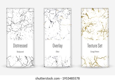 Conjunto de textura de desgarre por presión. Patrón sin inconvenientes. Impresión Scratched, Dirt. Fondo retro de semitono. Textura de pared rota y rota. Oro, Negro, Blanco Grunge Style. Diseño ruidoso. Ilustración vectorial.
