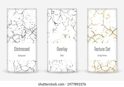 Distress Grunge Texture Set. Seamless Pattern. Scratched, Dirt Print. Halftone Retro Background. Broken, Cracked Wall Texture. Gold, Black, White Grunge Style. Noise Rough Design. Vector Illustration.