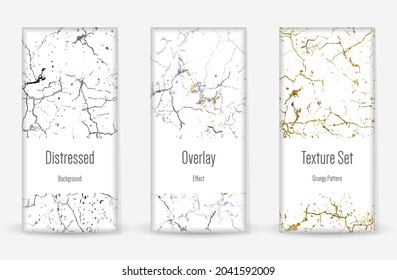 Conjunto de textura de desgarre por presión. Patrón sin inconvenientes. Impresión Scratched, Dirt. Fondo retro de semitono. Textura de pared rota y rota. Oro, Negro, Blanco Grunge Style. Diseño ruidoso. Ilustración vectorial.