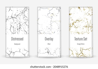 Conjunto de textura de desgarre por presión. Patrón sin inconvenientes. Impresión Scratched, Dirt. Fondo retro de semitono. Textura de pared rota y rota. Oro, Negro, Blanco Grunge Style. Diseño ruidoso. Ilustración vectorial.