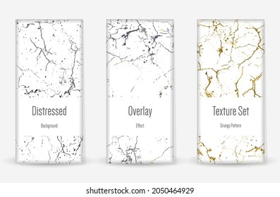 Distress Grunge Texture Set. Seamless Pattern. Scratched, Dirt Print. Halftone Retro Background. Broken, Cracked Wall Texture. Gold, Black, White Grunge Style. Noise Rough Design. Vector Illustration.