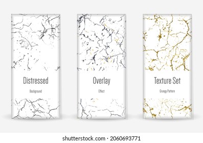 Conjunto de textura de desgarre por presión. Patrón sin inconvenientes. Impresión Scratched, Dirt. Fondo retro de semitono. Textura de pared rota y rota. Oro, Negro, Blanco Grunge Style. Diseño ruidoso. Ilustración vectorial.