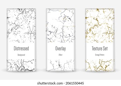 Conjunto de textura de desgarre por presión. Patrón sin inconvenientes. Impresión Scratched, Dirt. Fondo retro de semitono. Textura de pared rota y rota. Oro, Negro, Blanco Grunge Style. Diseño ruidoso. Ilustración vectorial.