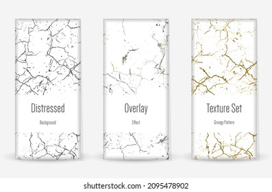 Conjunto de textura de desgarre por presión. Patrón sin inconvenientes. Impresión Scratched, Dirt. Fondo retro de semitono. Textura de pared rota y rota. Oro, Negro, Blanco Grunge Style. Diseño ruidoso. Ilustración vectorial.