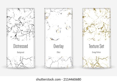 Conjunto de textura de desgarre por presión. Patrón sin inconvenientes. Impresión Scratched, Dirt. Fondo retro de semitono. Textura de pared rota y rota. Oro, Negro, Blanco Grunge Style. Diseño ruidoso. Ilustración vectorial.