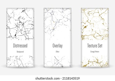 Conjunto de textura de desgarre por presión. Patrón sin inconvenientes. Impresión Scratched, Dirt. Fondo retro de semitono. Textura de pared rota y rota. Oro, Negro, Blanco Grunge Style. Diseño ruidoso. Ilustración vectorial.