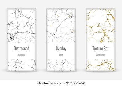 Conjunto de textura de desgarre por presión. Patrón sin inconvenientes. Impresión Scratched, Dirt. Fondo retro de semitono. Textura de pared rota y rota. Oro, Negro, Blanco Grunge Style. Diseño ruidoso. Ilustración vectorial.