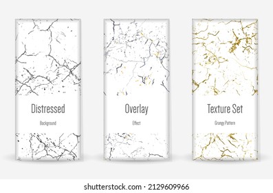 Conjunto de textura de desgarre por presión. Patrón sin inconvenientes. Impresión Scratched, Dirt. Fondo retro de semitono. Textura de pared rota y rota. Oro, Negro, Blanco Grunge Style. Diseño ruidoso. Ilustración vectorial.