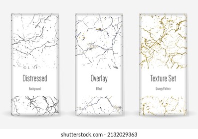 Conjunto de textura de desgarre por presión. Patrón sin inconvenientes. Impresión Scratched, Dirt. Fondo retro de semitono. Textura de pared rota y rota. Oro, Negro, Blanco Grunge Style. Diseño ruidoso. Ilustración vectorial.