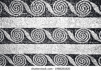 Distress grunge vector texture of fabric with eastern ornament.  Black and white background. EPS 8 illustration