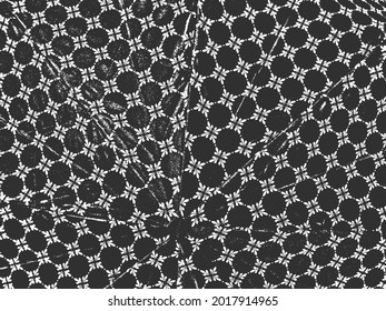 Textura vectorial de grunge de socorro de tela con ornamento geométrico. Fondo blanco y negro. ilustración EPS 8