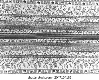 Textura vectorial de grunge de socorro de tela con adorno floral y ondas. Fondo blanco y negro. ilustración EPS 8