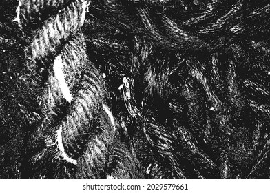 Distress grunge vector texture of wicker rope. Black and white background. EPS 8 illustration