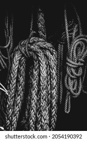 Distress grunge vector texture of wicker rope. Black and white background. EPS 8 illustration