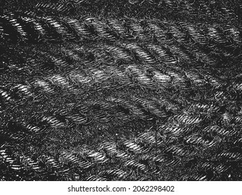 Distress grunge vector texture of wicker rope. Black and white background. EPS 8 illustration