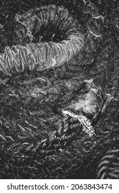 Distress grunge vector texture of wicker rope. Black and white background. EPS 8 illustration