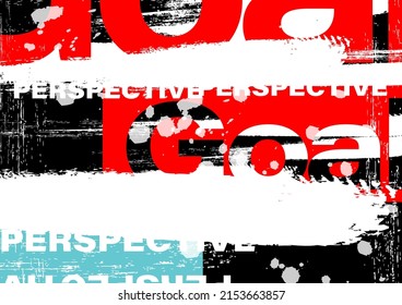 Distress grunge word abstract background vector. Rough dust letter, ink brush splash effect pattern. Old scratch font art texture wallpaper. Dirty text element, paint drop stain backdrop illustration.