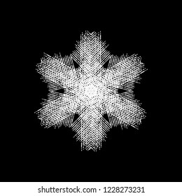 Distress marker painted snowflake shape. Grunge isolated star. Brushed grainy christmas design template. Icon, badge, label, certificate background. Artistic high detailed design element. EPS10 vector